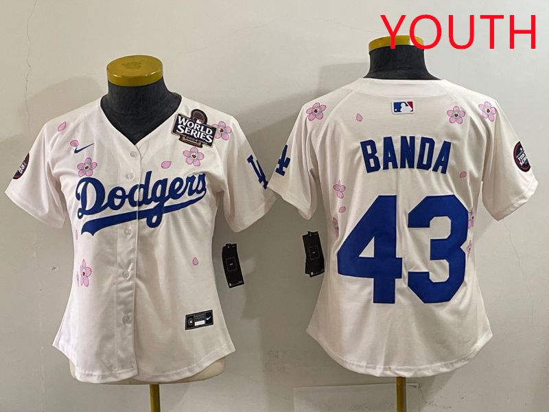 Youth Los Angeles Dodgers #43 Banda Cream Sakura Edition 2025 Nike MLB Jersey style 36->youth mlb jersey->Youth Jersey
